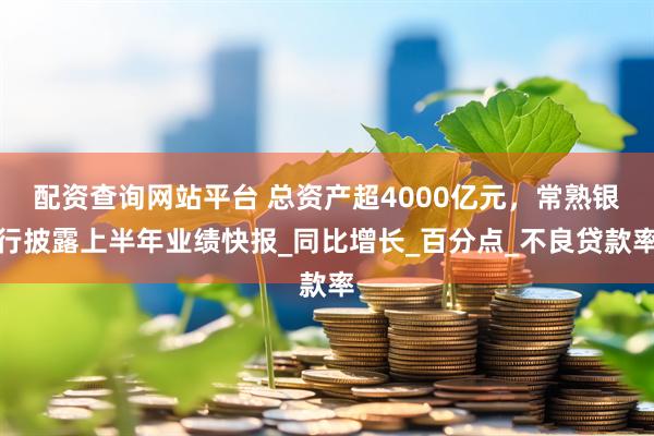配资查询网站平台 总资产超4000亿元，常熟银行披露上半年业绩快报_同比增长_百分点_不良贷款率
